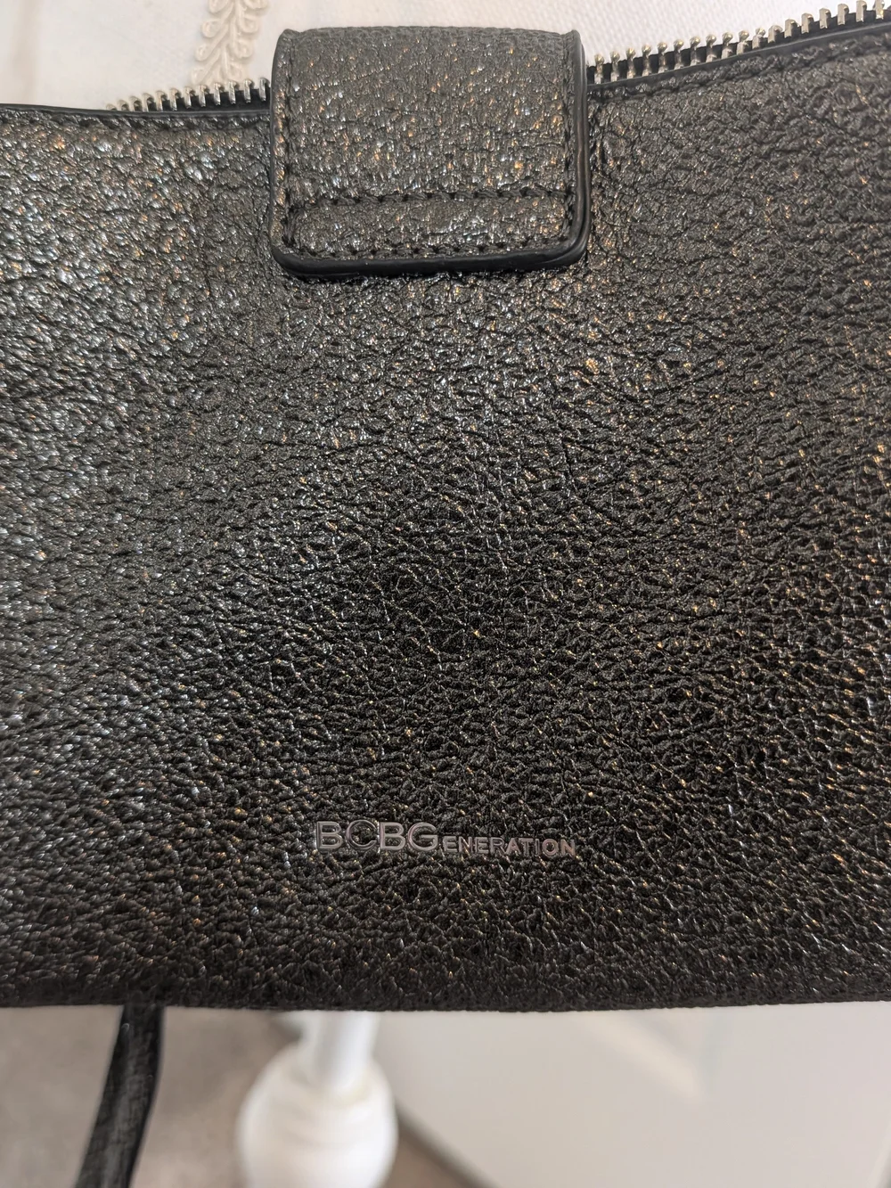 BCBGeneration Black Sparkly Textured Leather Crossbody Handbag